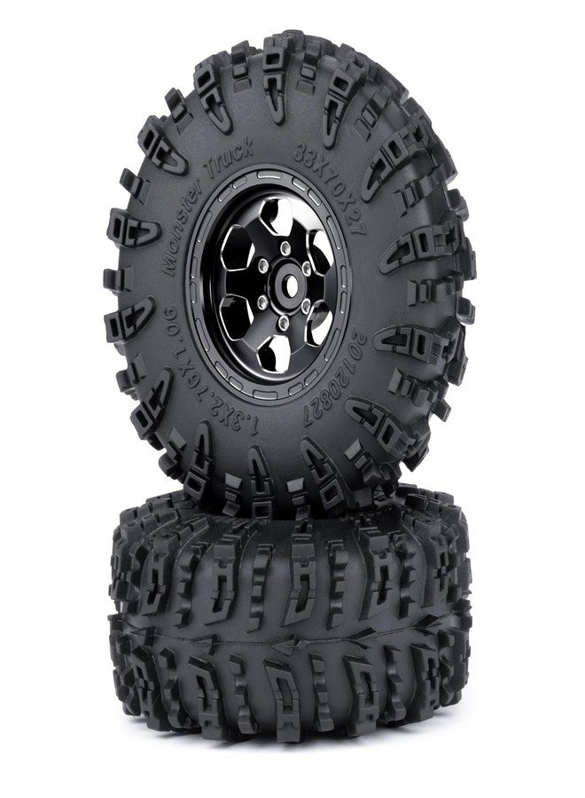 WEFEINO 4PCS 1.3" Aluminium Wheels Rims Hub & 70mm Soft Rubber Tires Upgrade Parts for 1/24 Axial SCX24 1/18 Tra-xxas TRX4-M RC Crawler Car (Black) - Image 5